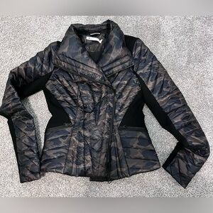 Blanc Noir Black Camouflage Puffer Jacket with Hood Size Small